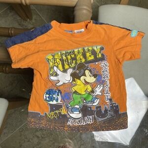 Vintage Disney Mickey Mouse Boys'‎ Orange Graffiti T-Shirt Size 24M Boys